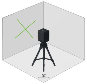 Schematische Darstellung eines Kreuzlinienlaser im manuellen Modus mit einer geneigten Linien